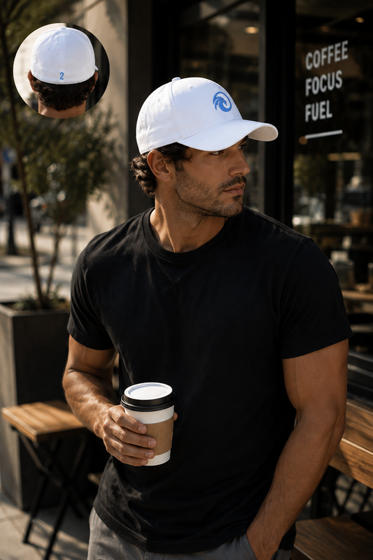 LUCCI Lion Flexfit Hat — White / Powder Blue